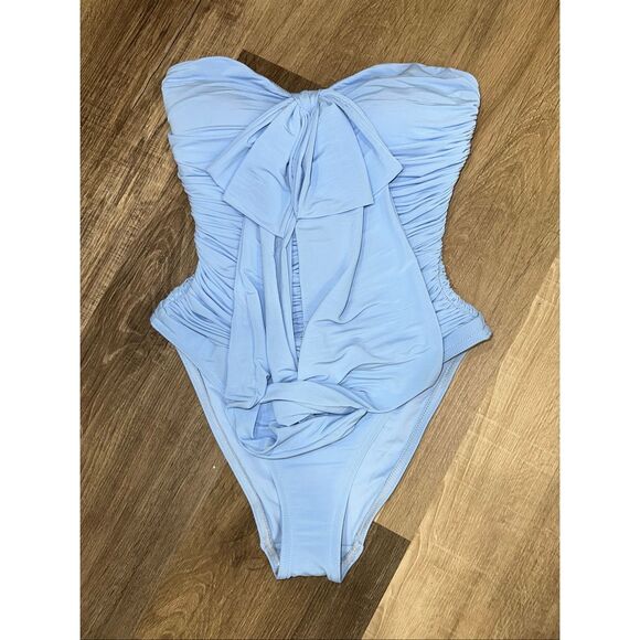 Zimmermann Acacia Draped Bow Bandeau One-Piece Swimsuit in Pale Blue Size US4 $3 - Picture 4 of 6
